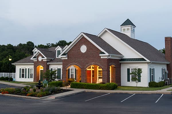 Exterior View of the Clubhouse at The Falls Apartments in Athens, Ohio